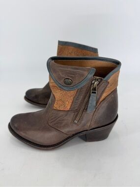 Sonora Women’s Western Brown Leather Ankle Boots with Orange Accent